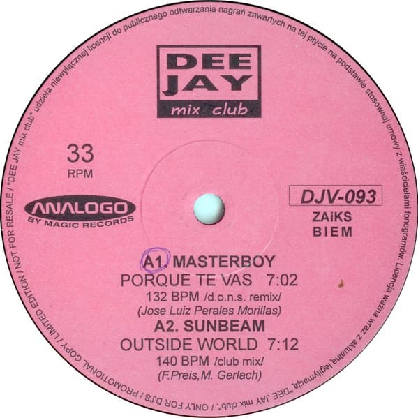 Various, Masterboy, Sunbeam, Gouryella, Claudio Yarto — DJ Promo 093