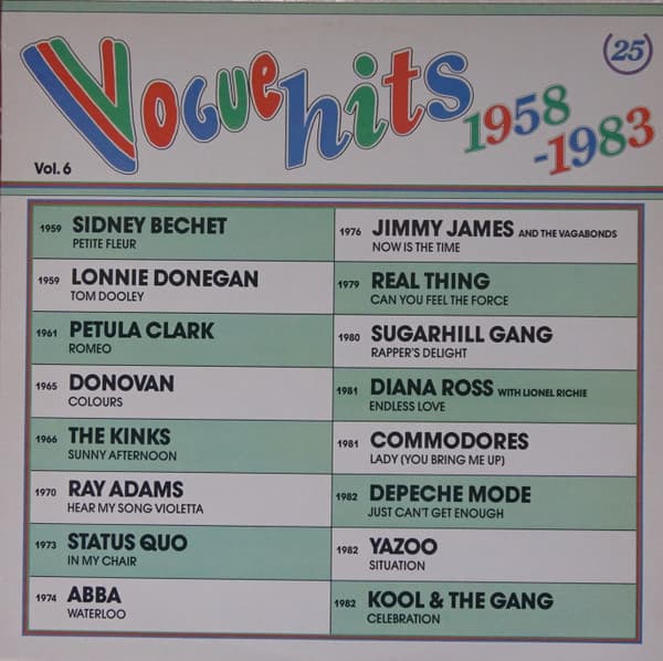 Various, Sidney Bechet, Petula Clark, Donovan, Commodores, Sugarhill Gang, Depeche Mode, Ray Adams, Diana Ross, Lionel Richie, The Real Thing, Yazoo, Jimmy James & The Vagabonds, ABBA, Lonnie Donegan, The Kinks, Status Quo, Kool & The Gang — Vogue Hits 1958-1983 (Vol.6)
