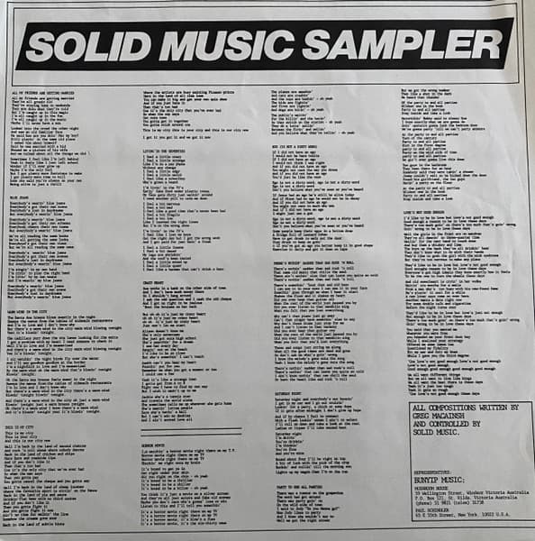Greg Macainsh, Skyhooks, Ray Burgess — Solid Music Sampler